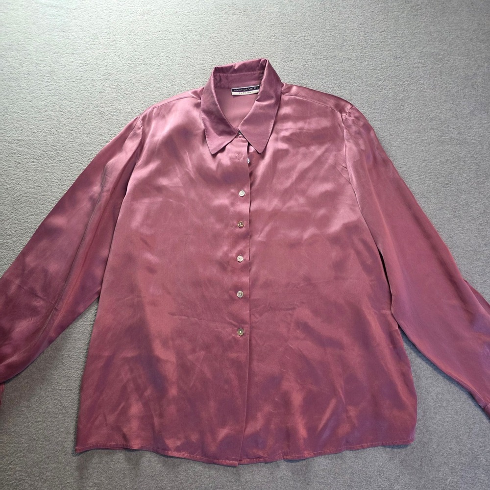Amanda Smith Button Down Shirt Womens Large 100% Pure Silk Blouse Dusty Rose